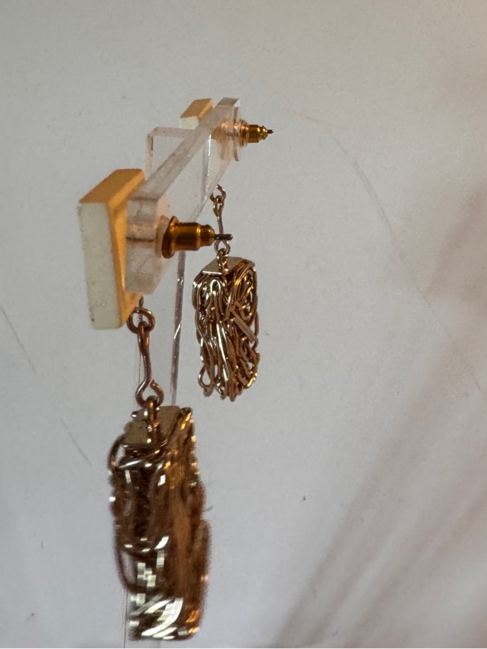 Cream & Gold-Tone Chain Tassel Drop Earrings - Picture 2 of 3